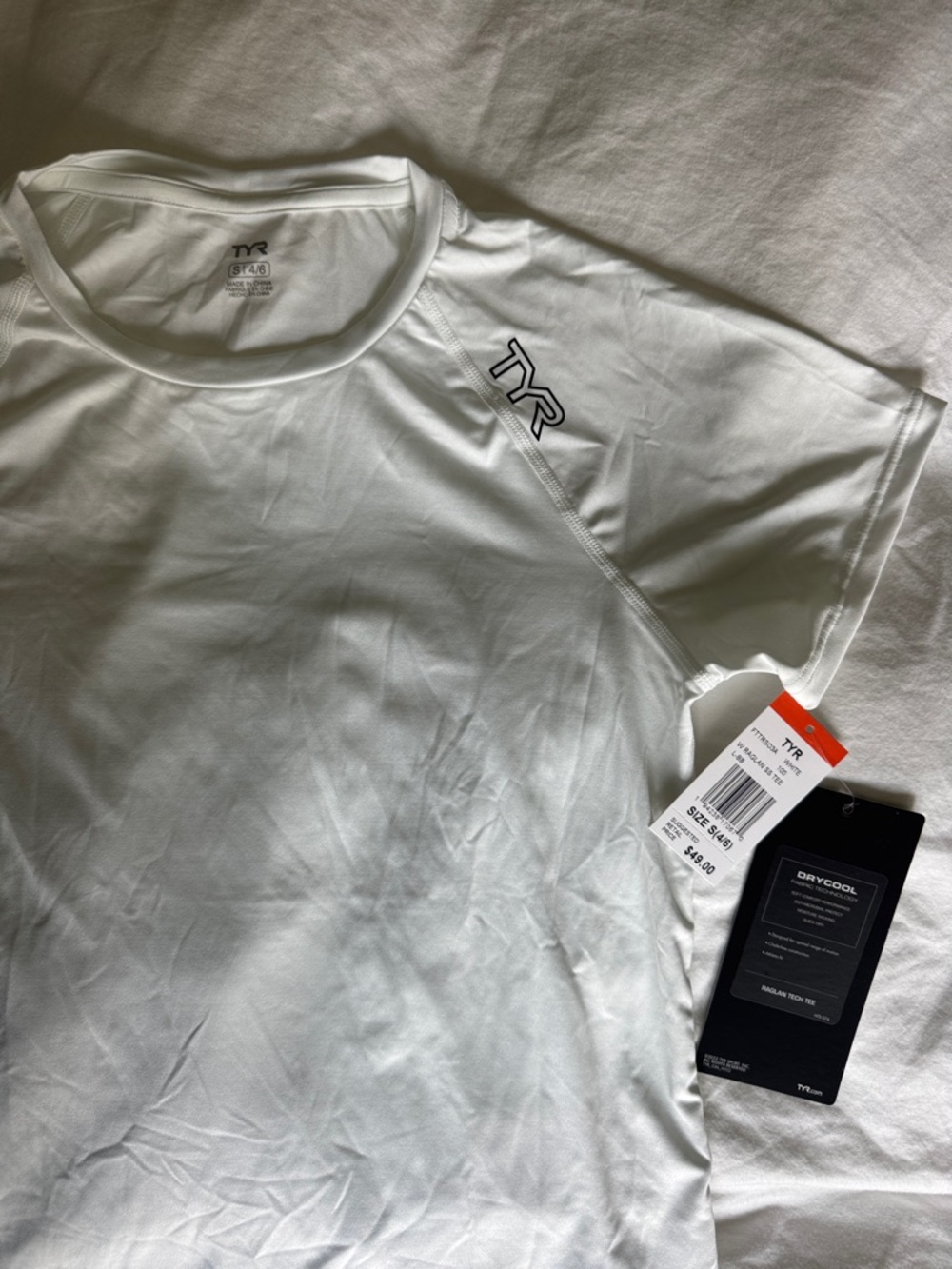 TYR White Short-Sleeve Performance Tee with Logo